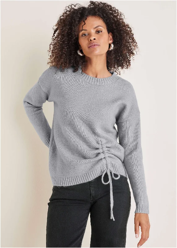 Deep Discounts Ruched Sweater - Light Heather Grey