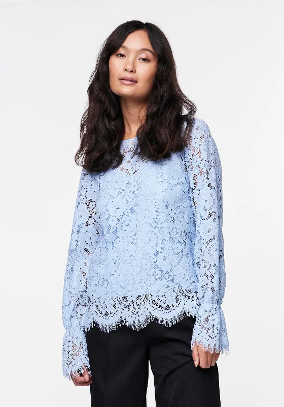 Weekend Specials to Indulge In Y.A.S Perla Frill Cuff Lace Top, Clear Sky Blue