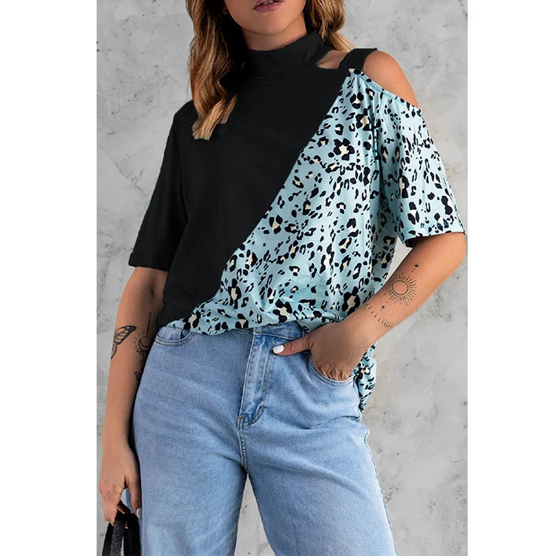 Act Fast Leopard Print Loose Crew Neck Wholesale T-Shirts Women'S Casual Short Sleeve Tops