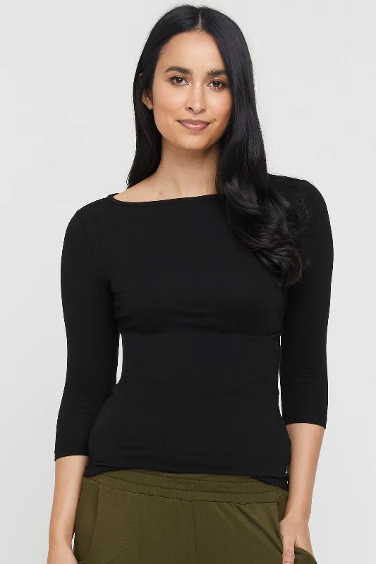 Fantastic Deals Ada Bamboo Boatneck Top - Black