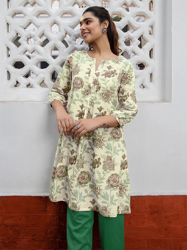 Customer Appreciation Sale Off White Pure Cotton Floral Printed A-Line Tunic