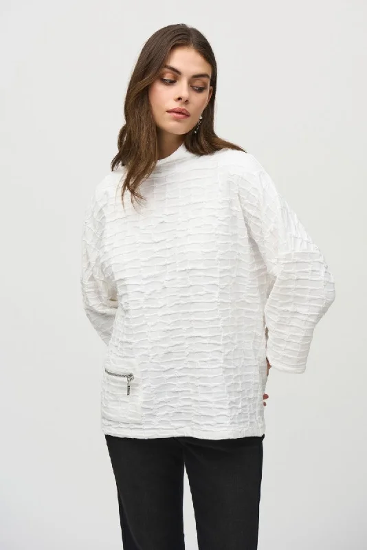 Limited Supply Joseph Ribkoff Off-White Textured 3/4 Sleeve Boxy Sweater Top 244104