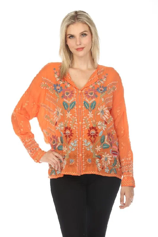 Can't Resist Johnny Was Cassia Button-Down Floral Embroidered Blouse Boho Chic C17823 *