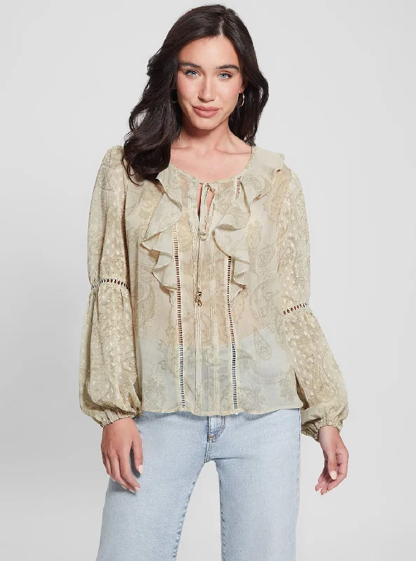 Price Drop Eco Beige Long Sleeve Laila Top