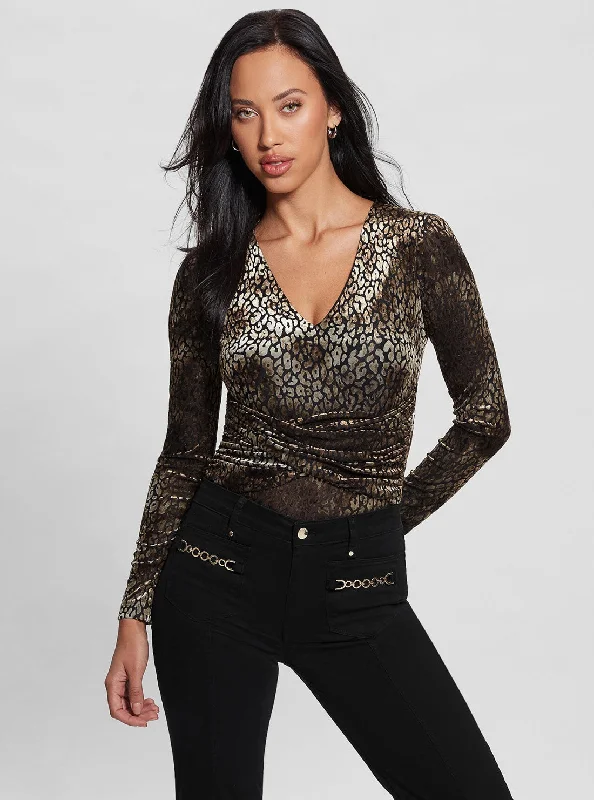 Time-Limited Offer Dark Brown Belinda Velvet Print Top