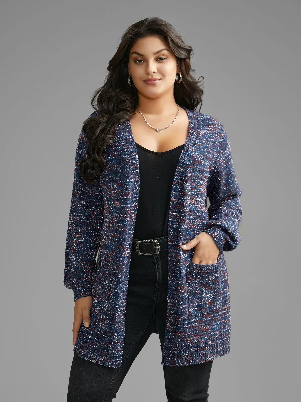 Now or Never Contrast Heather Texture Patch Pocket Cardigan