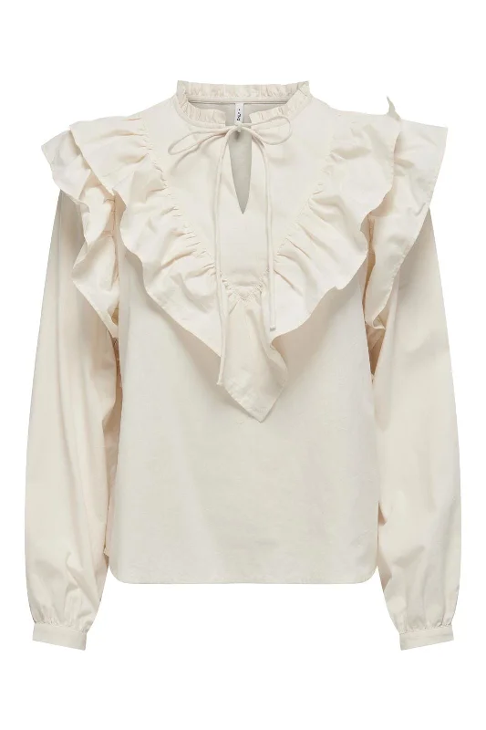 Make Your Weekend Count with Savings Only - Onlregina L/S Frill Top - 4660841 Ecru