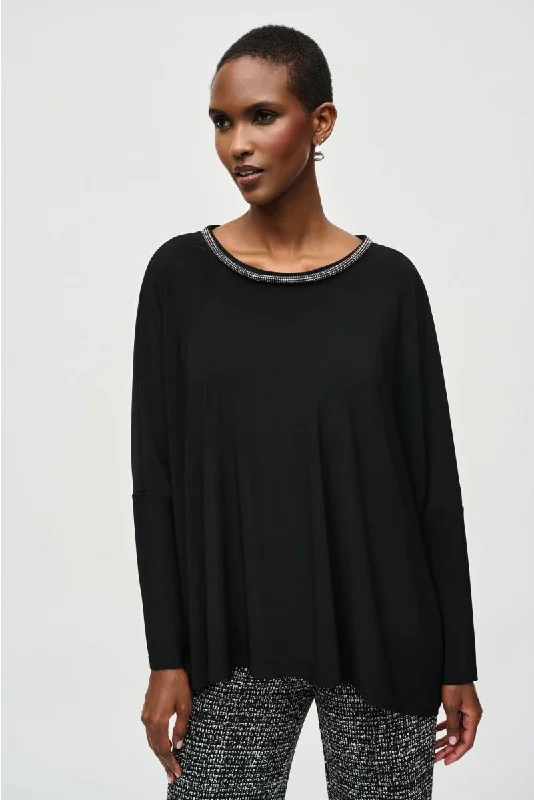 Act Fast Joseph Ribkoff Black Embellished Scoop Neck Oversized Top 243164