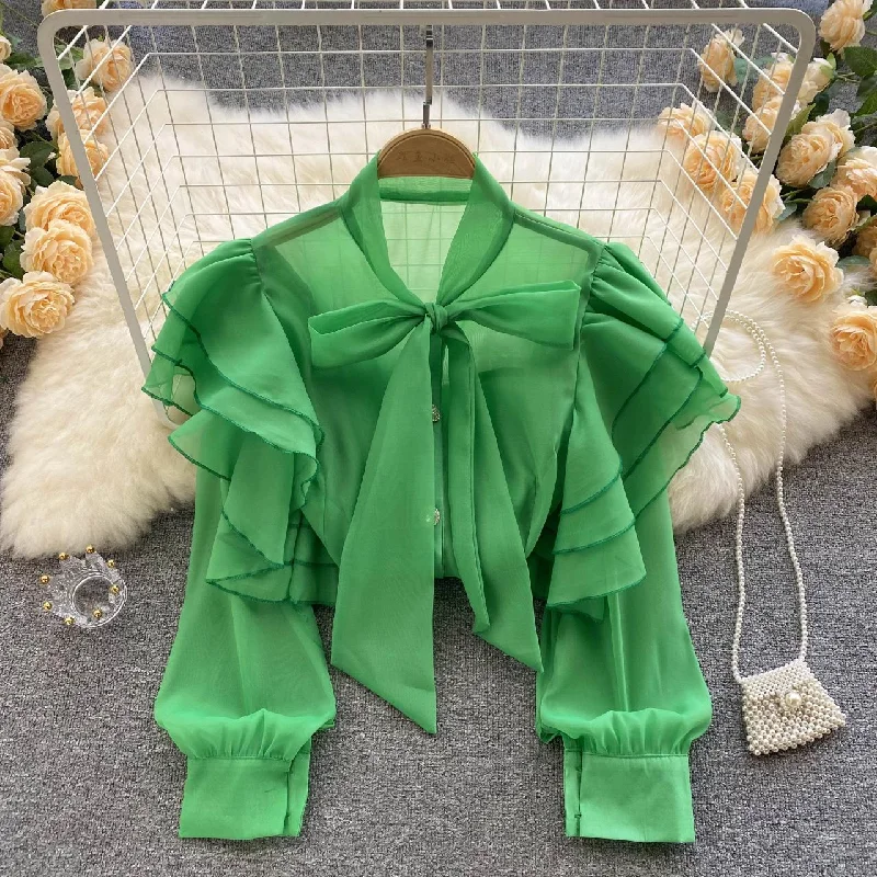 Discount Mania Cute bow chiffon top      S206