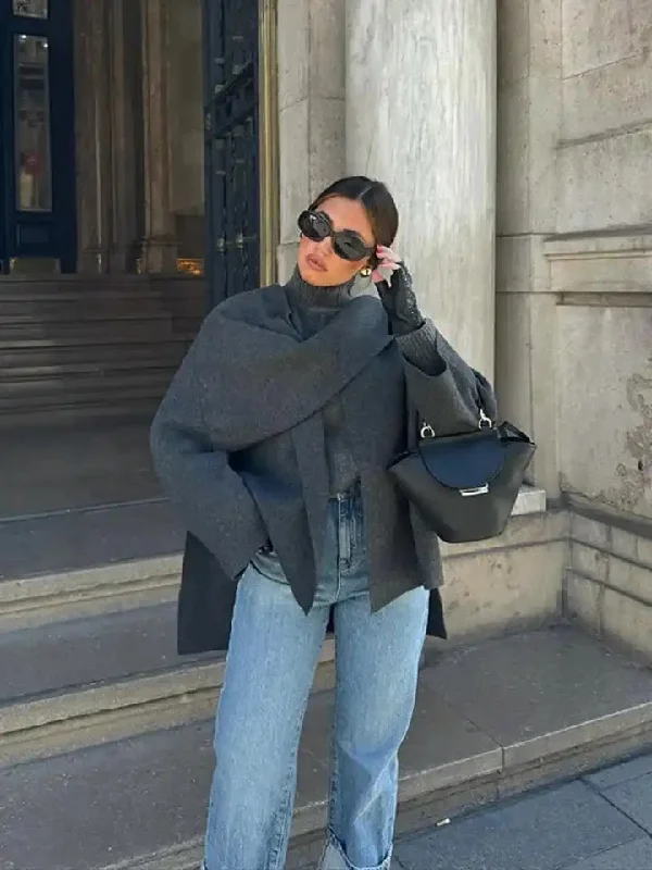 Buy Now Essie Vintage Woolen Short Coat in Grey with Scarf