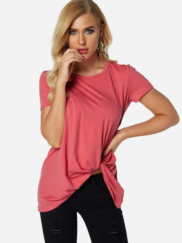 Weekend Specials to Indulge In Custom Round Neck Pleated Short Sleeve Irregular Hem T-Shirts