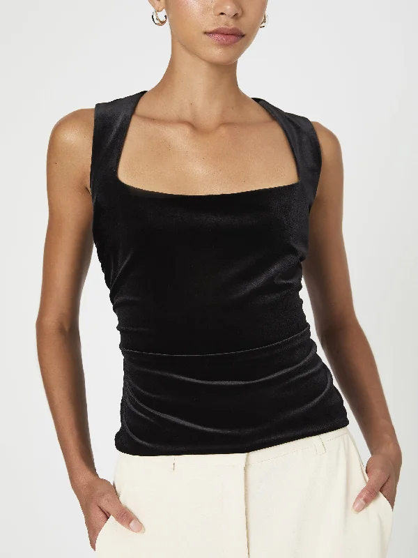 Quick Sale Stretch Velvet Square Neck Top
