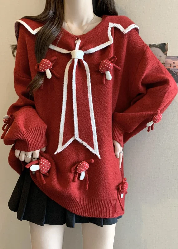 Quick Sale Chic Red Sailor Collar Thick Knit Sweaters Winter