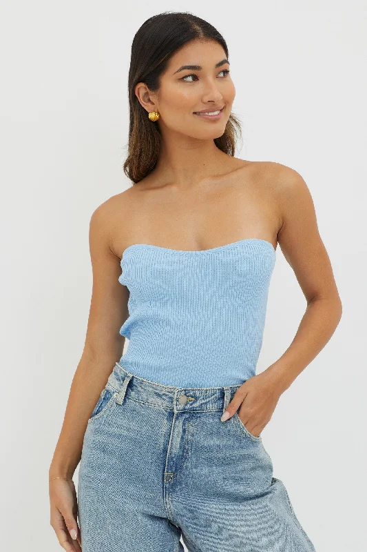 While Supplies Last Flora Strapless Knit Top Blue
