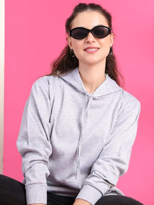 Daily Specials VimaL Jonney Regular Fit Grey Solid Hoodie For Women