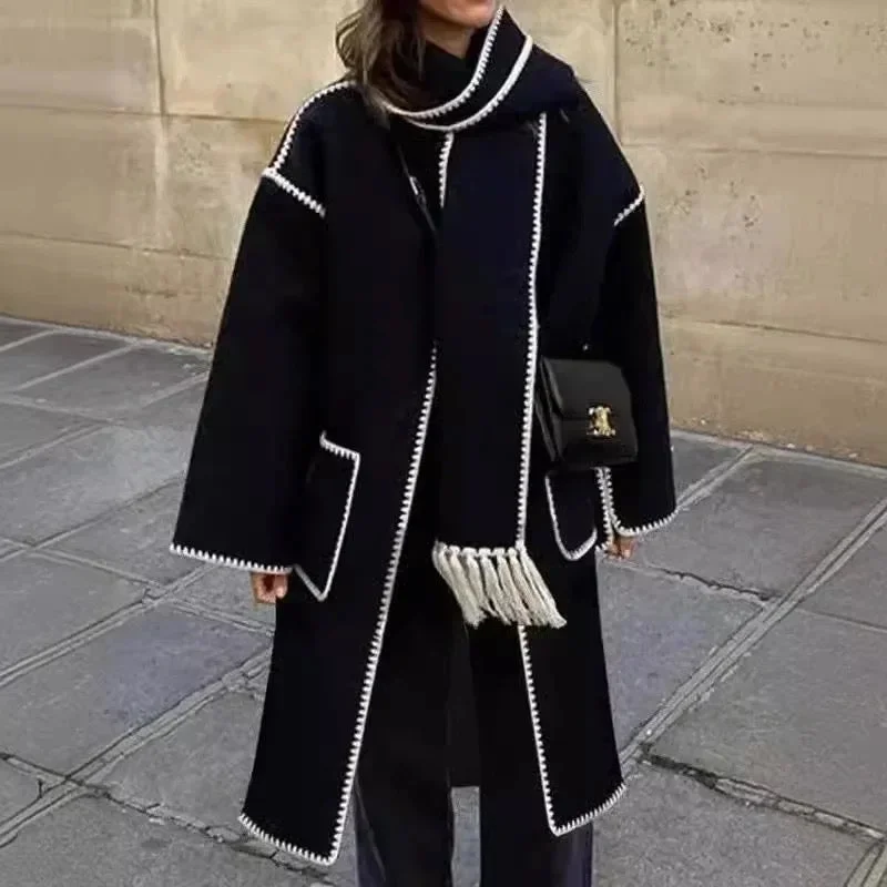 Amazing Deals Laura Long Oversized Woolen Jacket with Scarf