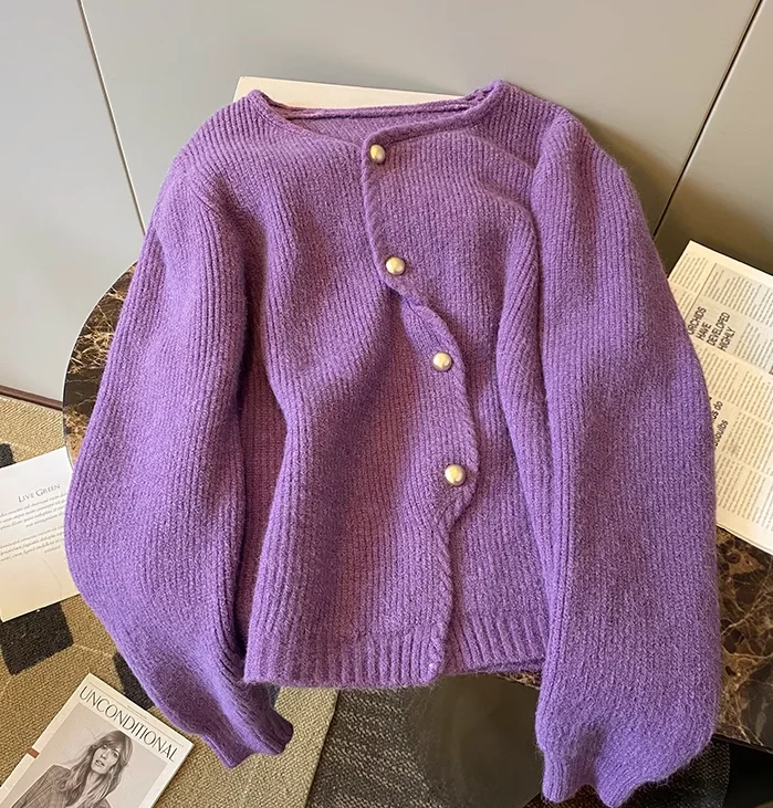 Weekend Deal irregular sweater jacket for women winter new style elegant long-sleeved knitted cardigan    S4916