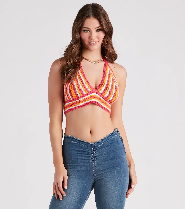 Mega Deal Desert Heat Crochet Striped Crop Top