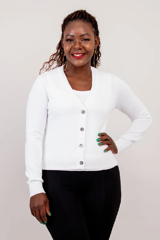 Inventory Reduction Tellie Cardigan, White, Cotton