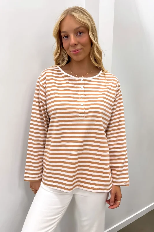 Unmissable Sale Henley Long Sleeve Toffee Stripe