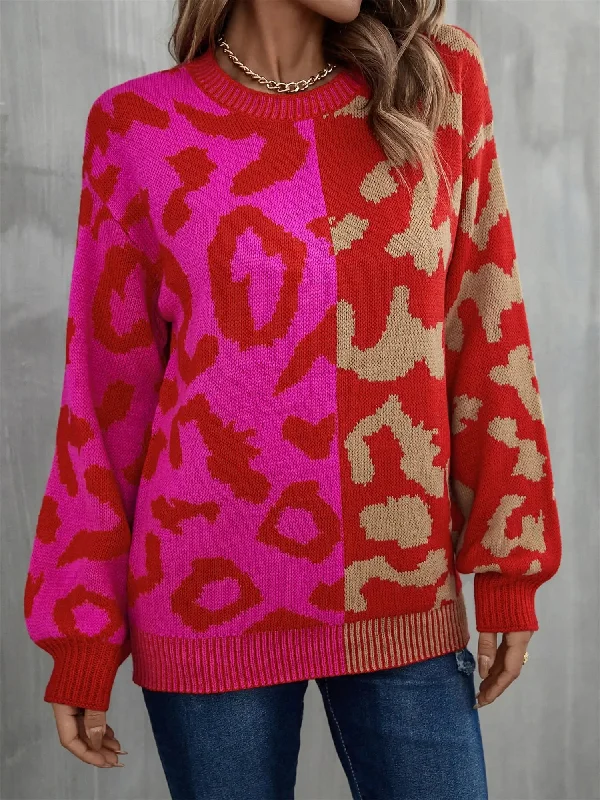 Crazy Savings Round Neck Contrast Color Dropped Shoulder Sweater