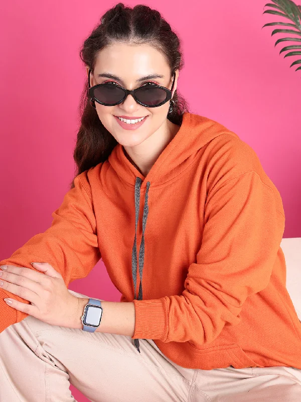 Crazy Savings VimaL Jonney Regular Fit Orange Solid Hoodie For Women