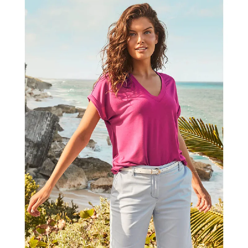 Year-End Sale Tommy Bahama Women's Kauai Jersey V-Neck T-Shirt - Pineapple Pink