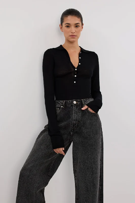 Unmissable Offer JANE BLACK MERINO POLO KNIT TOP