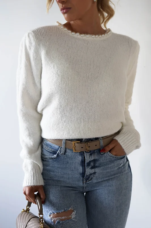 Weekend Deals to Brighten Your Day Caliste Pearl Detail Cosy Jumper | White
