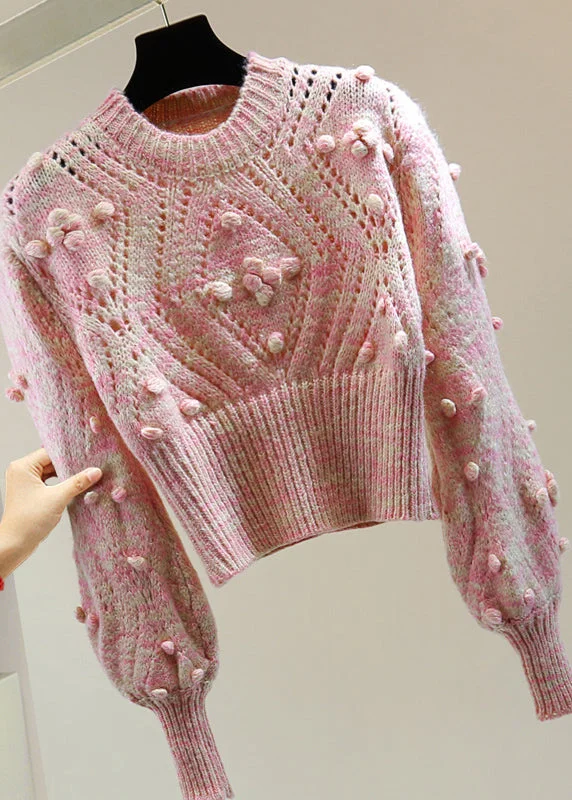 Weekend Savings Extravaganza Cute Pink Embroidered Hollow Out Floral Cotton Knit Sweater
