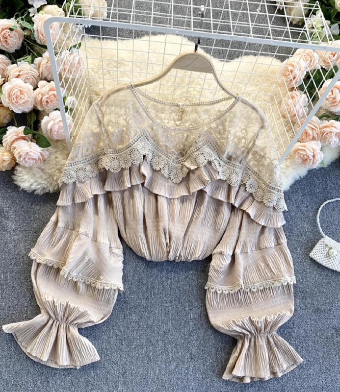 Weekend Specials Just for You Stylish long sleeve tops see through lace tops   S86