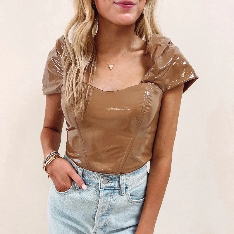 Special Savings Jaclyn Faux Leather Top - Brown