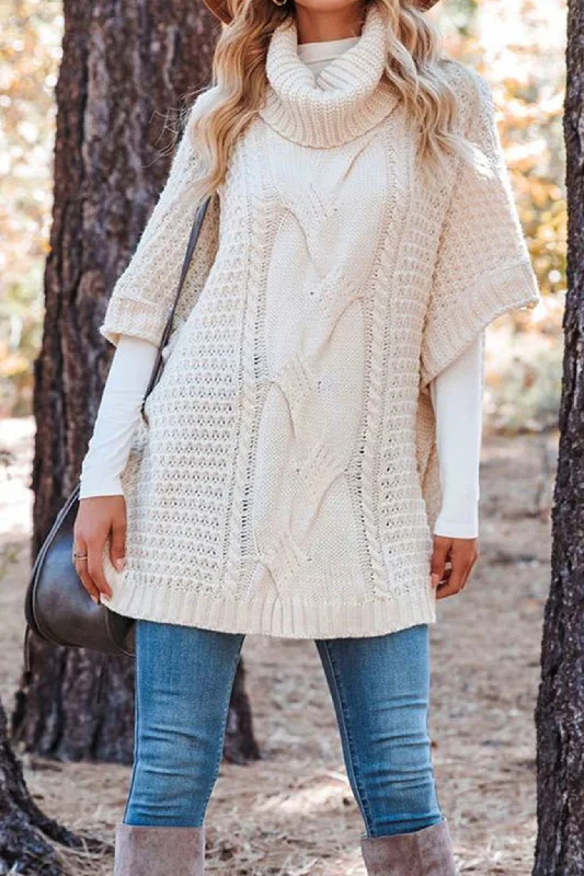 Inventory Reduction BerryBetty - Turtleneck Cable Knit Shawl Sweater