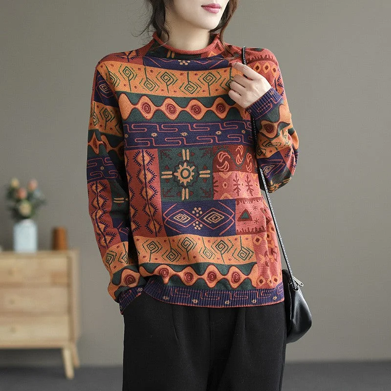 Massive Deals Babakud Women Autumn Printed Cotton Knit Sweater