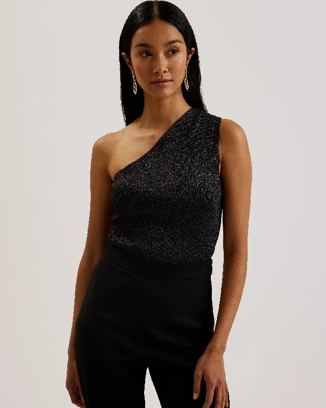 Weekend Specials to Celebrate Ellyann One Shoulder Lurex Knit Top Dk-Blue