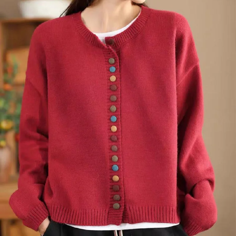 Exclusive Savings Babakud Women Autumn Wool Cotton Knitted Colorful Button Sweater