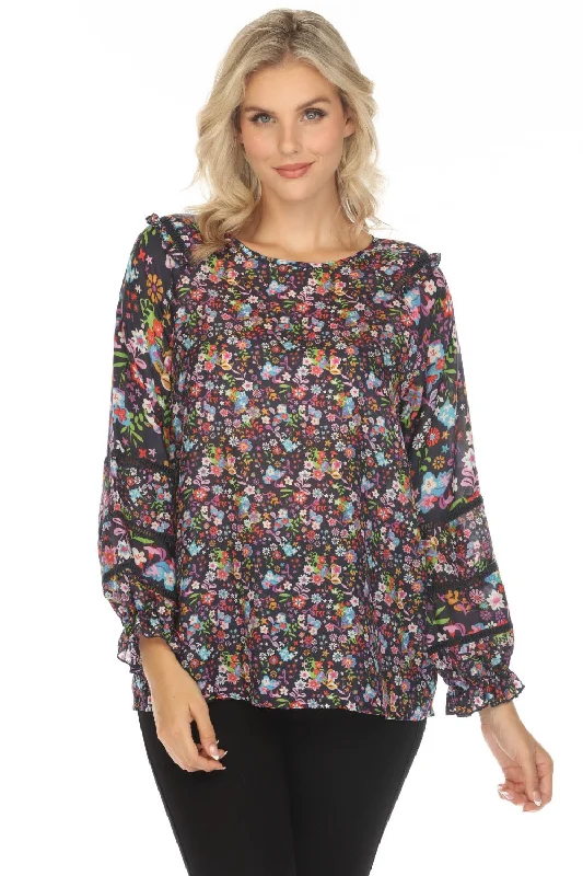 Take Advantage Johnny Was Nite Vale Floral Silk Top C16523B Boho Chic