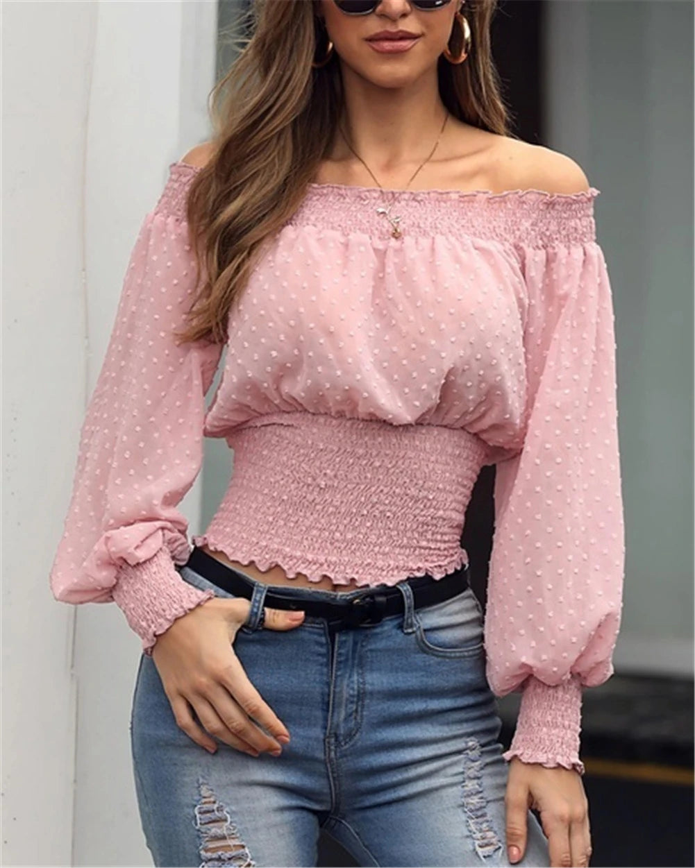 Take Advantage Hot Off Shoulder Autumn Chiffon Shirts Top Lady Women Long Sleeve Shirt Slim Casual Solid White Blouses     S2507