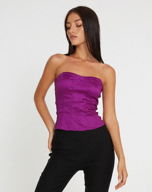 Can't Miss Kyanata Strapless Corset in Satin Purple