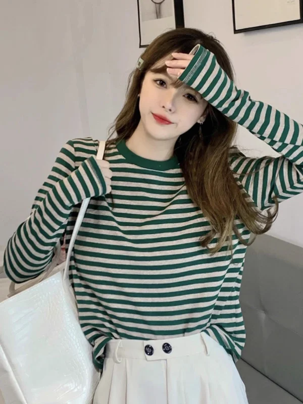 Doorbuster Deal Striped long-sleeved t-shirt women's top       S3420