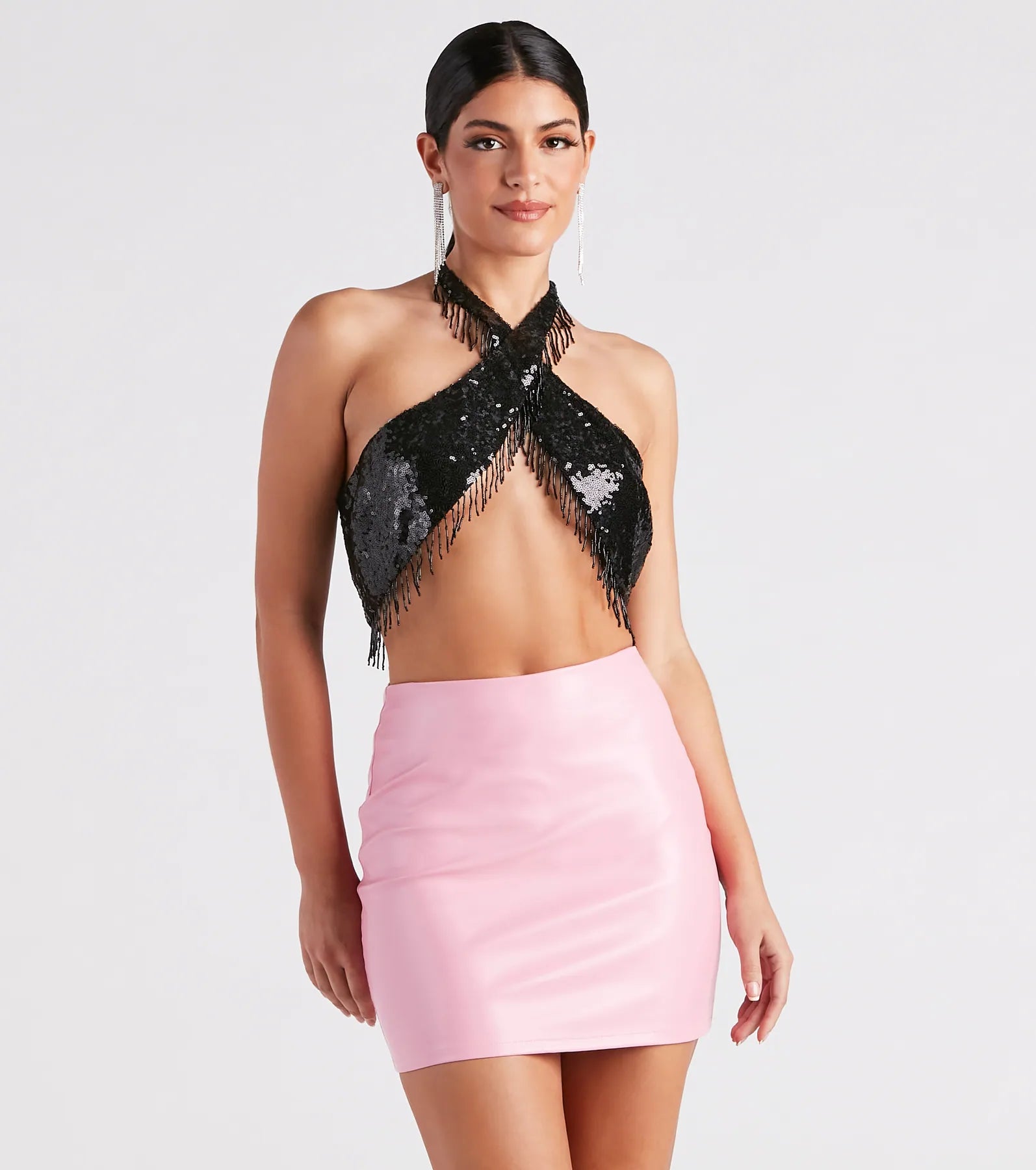 Price Smash Disco Babe Sequin Fringe Halter Top