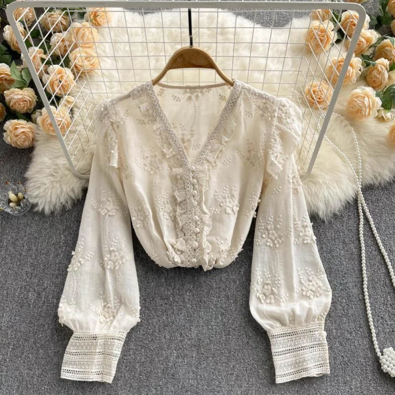Big Discounts Lovely v-neck lace long sleeve top     S252