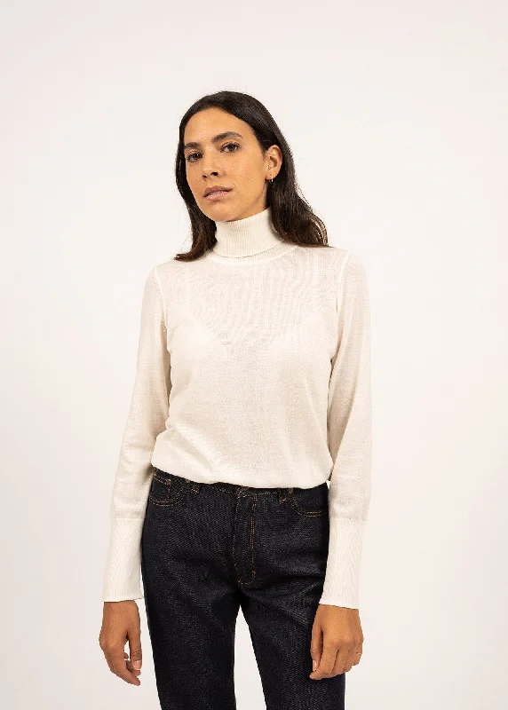 Hurry In MODENE - Thin Turtleneck Sweater | Wool Jersey (WINTER WHITE)