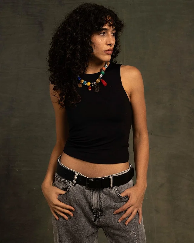 Bargain Prices Black Sleeveless Cropped Top