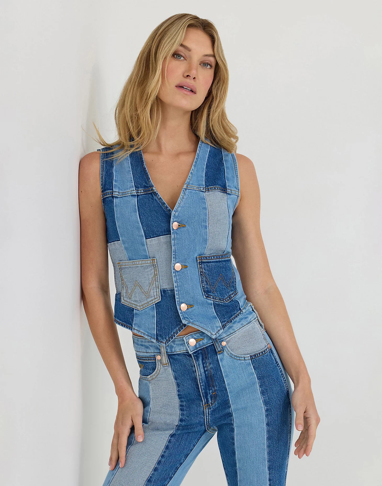 Super Sale Patchwork Waistcoat in Patchwork Blue