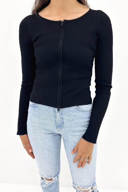 Price Reduction Dilon Ribbed Long Sleeve Top Black