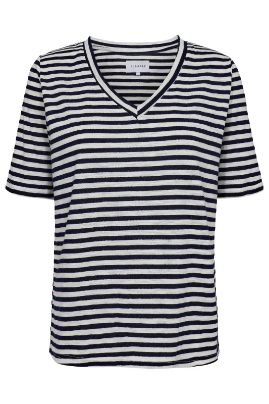 Weekend Shopping Extravaganza Liberte - Ulla-Ss-Vneck-Stripe-Tshirt - Navy White Stripe