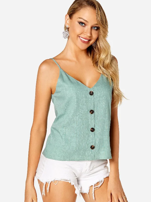 The Best Prices Custom Backless Button Design Plain V-Neck Sleeveless Camis