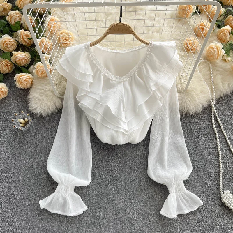Steals and Deals Cute v neck long sleeve tops     S228