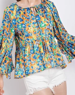 Weekend Bargains Galore The Jacquard Blouse-Green/Blue